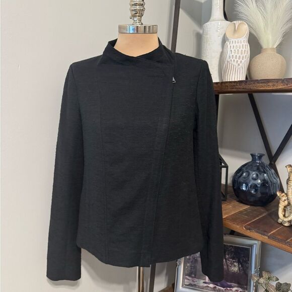 Vince Jackets & Blazers - Vince Jacket Women's LRG Black Asymmetric Zip Textured Cotton Moto V2666-90706